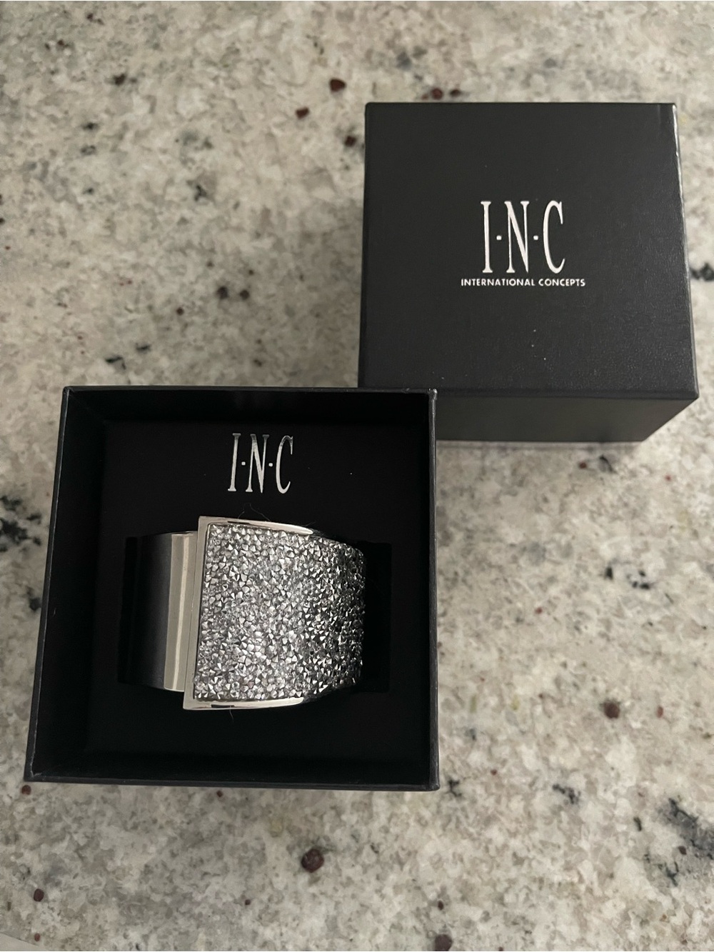 INC International Concepts Silver Crystal Cuff Bracelet Wide Band